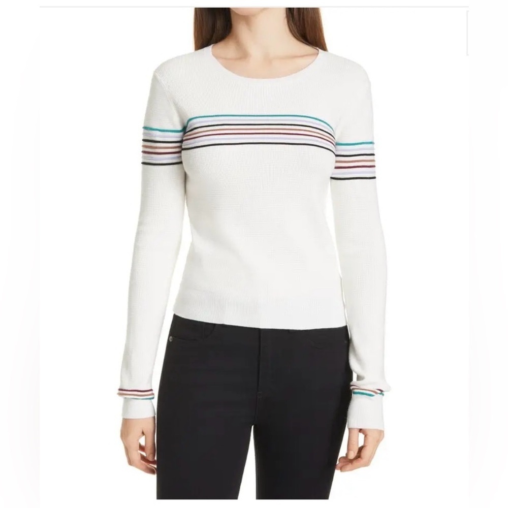 VERONICA BEARD  Poise Stripe Top - Ivory Multi. Size S